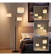 Anrotix Dimmable Arc Floor Lamp Standing Lamp with Linen Shade ANG Heavy Base, Remote Control wit...