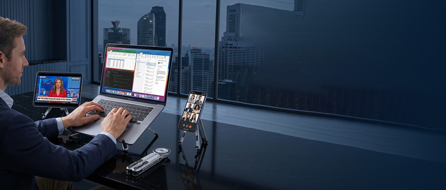 universal laptop stand 4-in-1 tablet holder MagSafe phone mount desktop tripod macbook pro riser