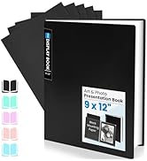 Sooez Art Portfolio 9x12 Folder with Black Mounting Paper, 24 Pockets Binder with Plastic Sleeves...