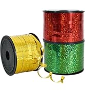 BEISHIDA 3 Pack 100 Yards Gold Red Green Ribbon Curling Crimped Glitter Ribbon Balloon String Shi...