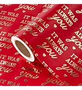 WRAPAHOLIC Valentines Day Wrapping Paper Roll - Mini Roll - 17 Inch x 16.5 Feet - Red Wrapping Pa...