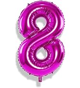 40 Inch Hot Pink Number Balloons, Big Self Inflating Foil Number 8 Balloons for Kids 8th Birthday...