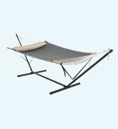 SONGMICS Hammock with Stand, Quilted Hammock with Curved Bamboo Spreaders, Pillow, 78.7 x 55.1 In...