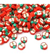 50 Pcs 1.6mm Red for Apple Handmade Polymer Clay Beads for Apple Slice Shape Loose Beads Fruit Th...