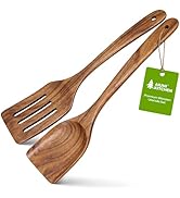 AIUHI 2-Piece Wooden Spatula Set, Teak Wood Slotted & Solid Turner, Non-Stick Safe Wooden Cooking...