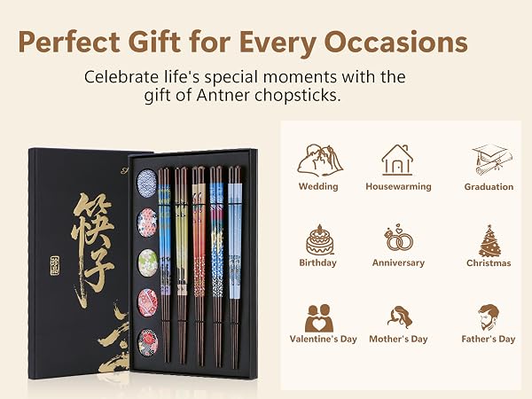 Reusable Wooden Chopsticks AND Ceramic Rests Set