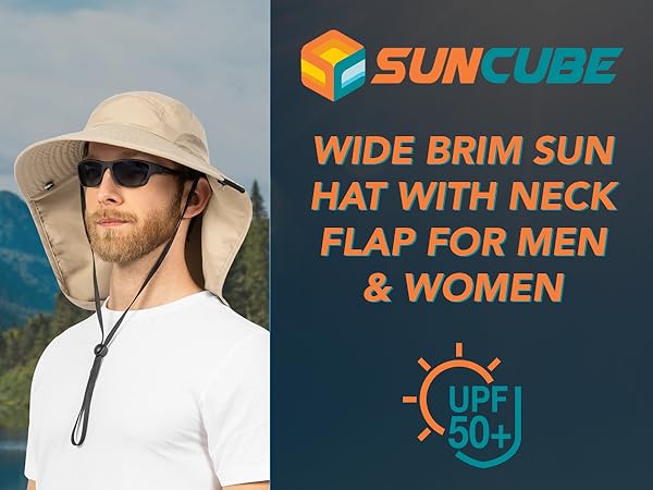 Wide Brim Sun Hat Neck Flap Men Women Fishing UV Protection Hiking Bucket Safari Beach Boonie