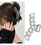 1Pack Large Metal Hair Claw Clips Love Heart Hair Clips Y2k Hair Jaw Clips Sliver Hollow Heart-Sh...