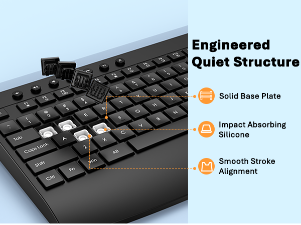 Engineered quiet structure keyboard