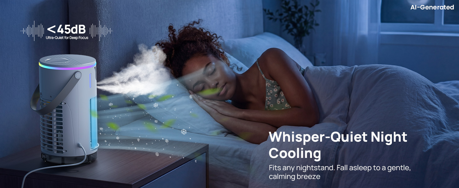 1200ml mini ac for desk delivering 7 hours of mist. Sleep soundly without refills