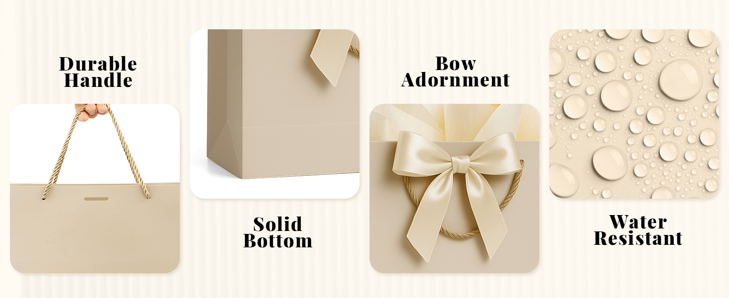 Water-resistant Paper Gift Bag with Durable Handle Solid Bottom Bow Adornment
