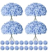 Cherica 100 Pcs Faux Blue Hydrangea Artificial Flowers Bulk, Fake Silk Hydrangea Flowers Heads wi...