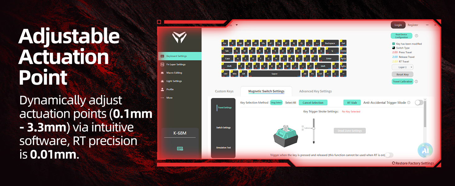 adjustable travel 60% keyboard