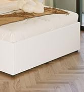 EMODA 18 Inch King Bed Frame with White Fabric Cover, Heavy Duty Metal King Platform Bed Frame No...