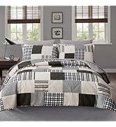 Comforter Set Queen Size Plaid Patchwork Comforter Bedding-7 Piece Bed in a Bag,Soft Fluffy Rever...