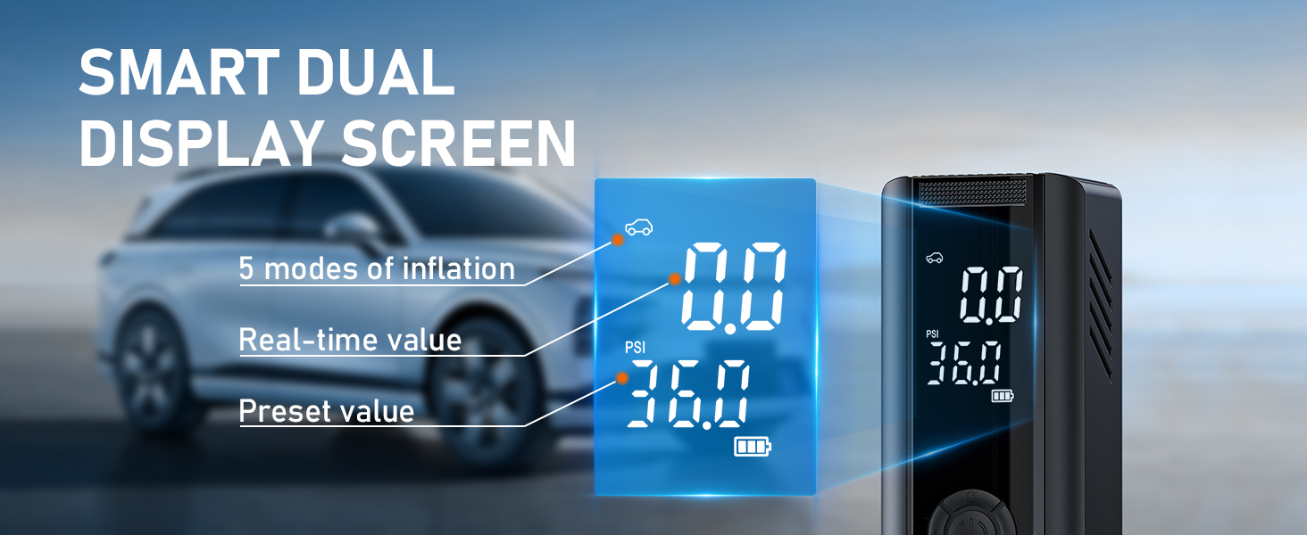 Tire Inflator Portable Air Compressor Cordless Air Pump for Car large Display Screen