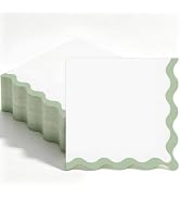 Houuqe 80 Pcs Sage Green and White Scalloped Cocktail Napkins Green Wavy Edge Napkins 6.5'' Dispo...