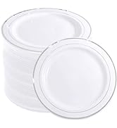 WELLIFE 144 Pieces Silver Plastic Dessert Plates, 7.5 inch Disposable Salad Plates, Premium White...