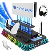 PS5/Slim/Pro Cooling Station for PlayStation 5 Console, PS 5 Cooling & Charging Station with RGB,...