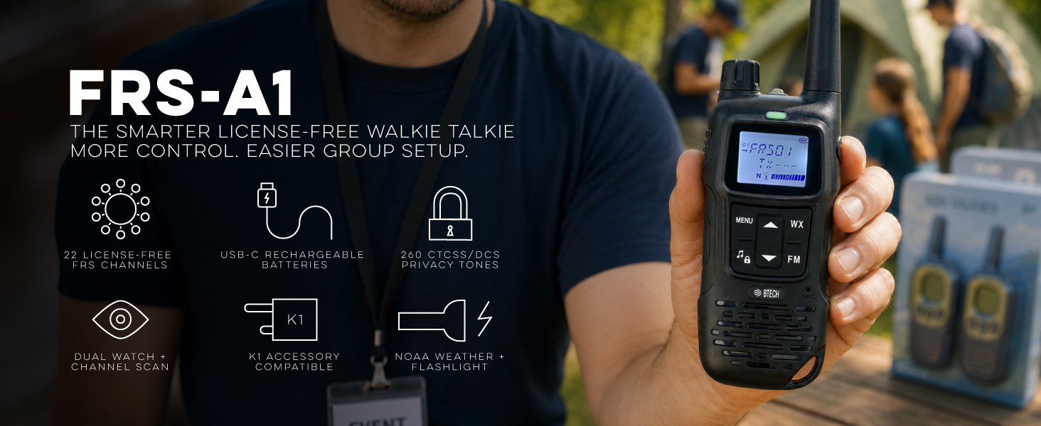 BTECH FRS-B1 business radio close-up with clear controls for team communication