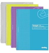 Emraw Graph Paper Notebook (4 Pack) Grid Notebook, Graph paper spiral notebook, Graph notebook, 4...