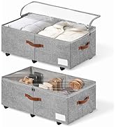 KitHero 60L Large Under Bed Storage with Wheels Pack of 2, Underbed Shoe Container Bin with Clear...