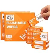 JUST TO GO Flushable Wipes Travel Size, Pocket Packs, Unscented, 112 Ct | Septic Safe, Plant-Base...