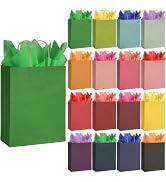 BLEWINDZ 64Pcs Kraft Paper Gift Bags Set, 32 Colored Party Favor Bags with Handles, 32 Sheets Tis...
