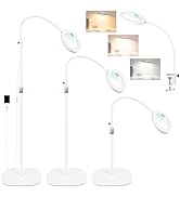 NUEYiO 10X Magnifying Glass with Light and Stand, 3-Color Stepless Dimmable LED Magnifying Floor ...