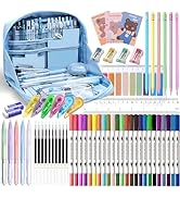 56 PCS Aesthetic School Supplies with Large Pencil Case, 24 Double Brush Marker Pens, 5 Black Ink...