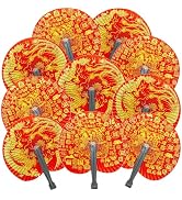 Bestage 10 Pieces Folding Paper Hand Fans Handheld,Chinese New Year Decorations Chinese Dragon Fa...