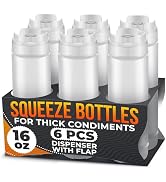 Set of 6 Condiment Squeeze Bottles for Sauces 16 oz – Easy-to-Fill Clear Bottles with Self-Closin...