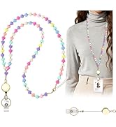 Retractable Lanyards for ID Badges, Teacher Badge Lanyards for Women, Cute Beaded Neck Key Lanyar...