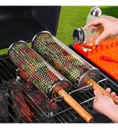 Upgraded Rolling Grill Basket - Heavy-Duty Stainless Steel Cylinder Design with Perforated Plate ...