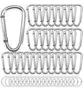 Heavy Duty Aluminum D Carabiner Clips & Key Rings, Black & Sliver Corrosion Resistant Keychain fo...