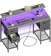 Huuger 47 inch Computer Desk with 4 Drawers, Gaming Desk with LED Lights & Power Outlets, Home Of...