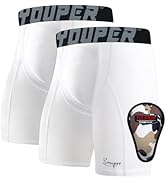 Youper Youth Boys Compression Sliding Shorts with Soft Protective Cup for Baseball Football Hocke...
