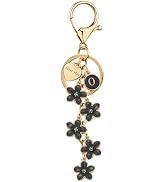 Suweibuke Cute Initial Letter Keychain with Love You Heart, Enamel Flower Charm for Key Handbag B...