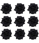 Uonlytech Artificial Flowers 50pcs Artificial Rose Flower Heads, Black Flowers Silk Rose Flower H...
