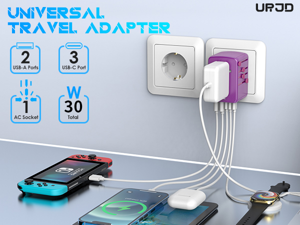 purple travel adapter