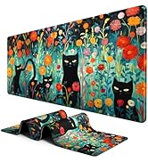 BOSOBO Large Desk Mat, XXL Gaming Mouse Mat, Full Cover Desktop 31.5 x 11.8 Inches, Black Cat Gre...