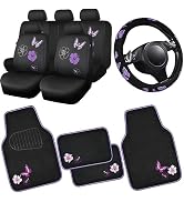 CAR PASS Universal Cloth Butterfly Car Seat Covers Full Set, Embroidered Flower Waterproof Car Fl...