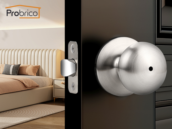 Brushed nickel door knob privacy function bedroom bathroom no key