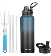 MEZMUT Insulated Water Bottle with Straw&2 Lids 40oz Stainless Steel Water Bottles Metal Water Bo...