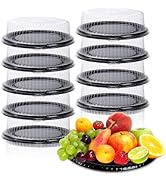 12 Pcs 12 Inch Plastic Serving Tray with Lid, Reusable Party Trays, Heavy Duty Cheesecake Contain...