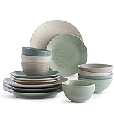 Sango Siterra Artist's Blend 16-Piece Stoneware Dinnerware Set with Round Plates and Bowls, Mutic...