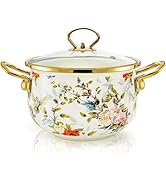 SOUJOY 2.8 Quart Enamel Cooking Pot with Lid, Vintage Soup Pot, Floral Stew Bean Simmer Pot with ...