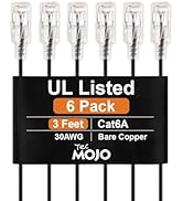 Tecmojo UL Listed Ultra-Slim Cat6a 3ft Ethernet Cable, 30AWG 100% Pure Copper, 10Gbps 550MHz Netw...