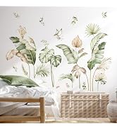decalmile Boho Tropical Leaves Wall Decals Palm Leaf Green Plants Wall Stickers Living Room Bedro...