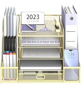 SUPEASY Mesh Desk Organizer with File Holder, 5-Tier Paper Letter Tray Organizer with Magazine Ho...